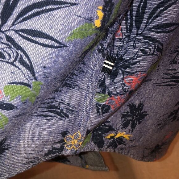 Nautica XXL Chambray Tropical Print Blue Button Down Casual Long Sleeve Shirt - Picture 9 of 13